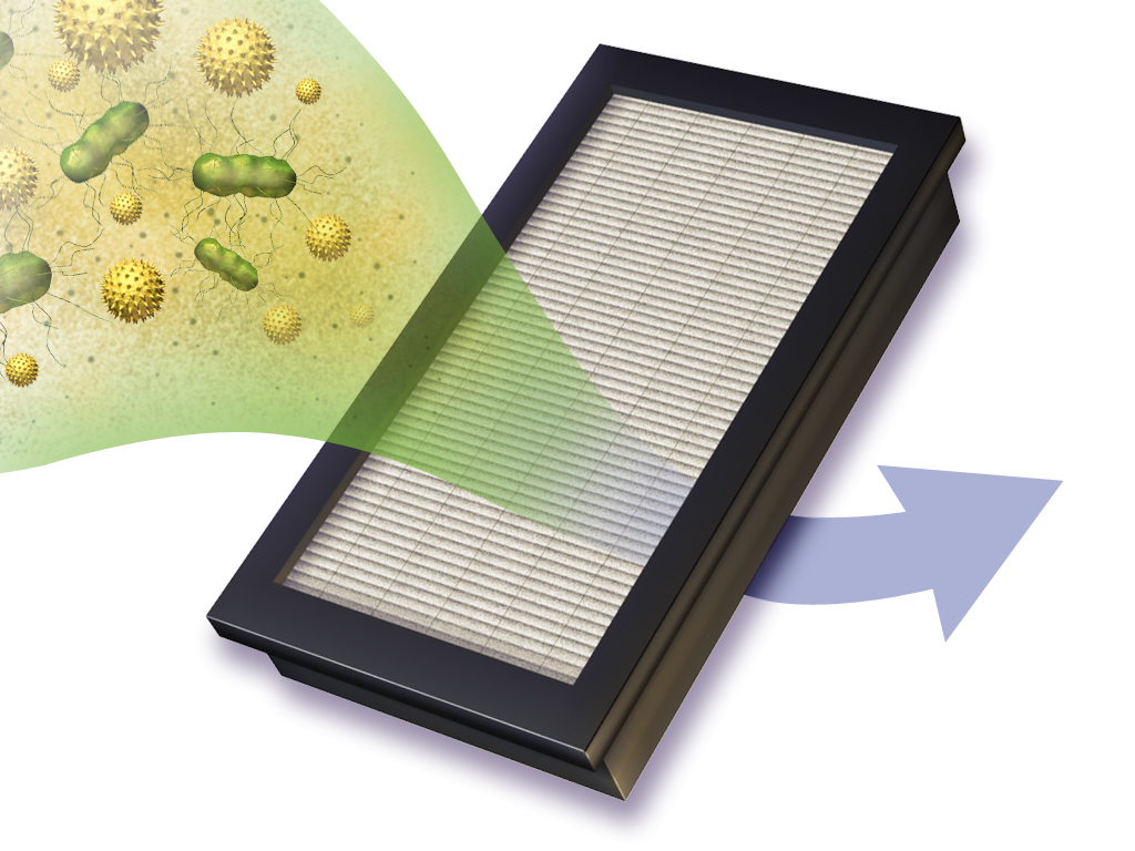 HEPA filter diagram showing how airborne particles are trapped.
“HEPA Filter” by BruceBlaus is licensed under CC BY-SA 4.0.